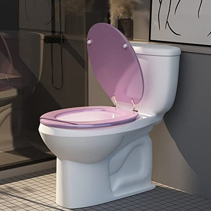 Round Toilet Seat Wood Toilet Seat Prevent Shifting with Zinc Alloy Hinges American Standard Size Toilet Seat Easy to Install also Easy to Clean (Round,Sparkling Pink) - color: Lucky Pink, size: Round