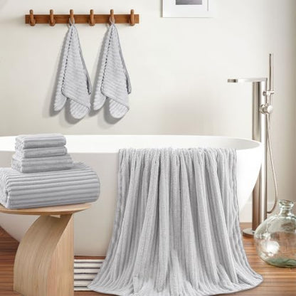 Extra Large Bath Towel Set 10 Piece, XL Bath Towels 35"x67" Oversized Bath Sheets, 280 GSM Microfiber Quick Dry Absorbent Towels, 5 Bath Sheets & 5 Hand Towels (Light Gray) - color: Light Gray, size: Bath towel 35" x 67"+hand towel 30"x13"