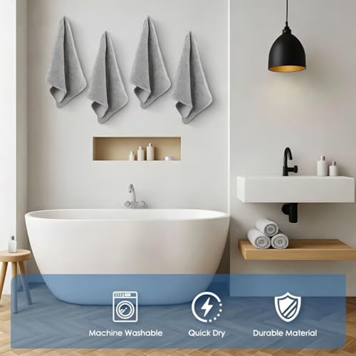 4 Pack Quick to Dry Hand Towels Microfiber 14 x 30 Inches | Highly Absorbent Towels Perfect for Bathroom & Kitchen Shower, Spa, Hand Towel (Gray)