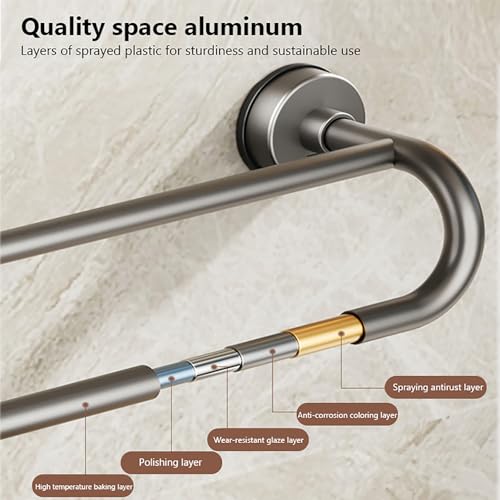 Towel Bar Suction Cup Holder, Wall Mount 2-in-1 Space-Saving Towel Rack for Bathroom, No-Drill Installation, Easy to Use Towel Hanger Rail - size: 40cm/15.7"