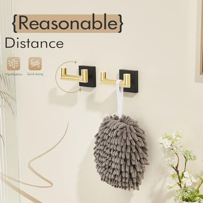 KOKOSIRI Robe Hooks Bath Towel Hooks Bathroom Hardware Double Coat Hooks Wall Mounted, Stainless Steel 2 Pack Black with Gold B1015GDK-P2 - color: Black Gold, size: 2 Pack