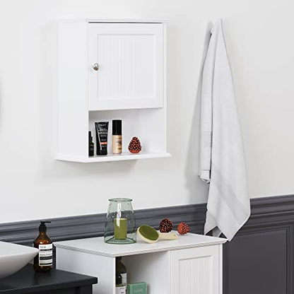 Spirich Bathroom Wall Cabinet Over Toilet, Small Medicine Cabinet, White | FSC-Certified Wood, Adjustable Shelf, Single Beadboard Door, Open Bottom Shelf, Compact Wall Storage for Bathroom or Kitchen
