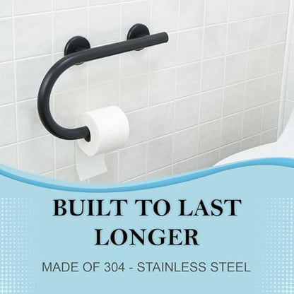 Grab Bar Toilet Paper Holder - Bathroom Safety Aid/304 Stainless Steel/Left/Matte Black/ 16.5"x 10" - color: Matte Black, Left Hand