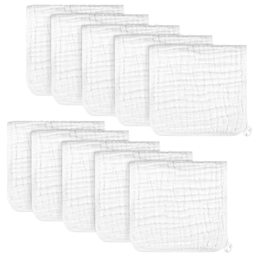 AIDEA Burp Cloths and Washcloths for Baby, Absorbent Cotton Muslin Baby Towels, Large Soft Breathable Newborn Essentials for Boys and Girls, Newborn Essentials, White, 10 Pack, 20"x10" - color: White, size: 20"x10"-10PK