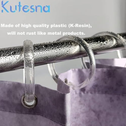 Kutesna 48PCS Shower Curtain Hooks,Clear Plastic Shower Curtain Rings | O Shape Shower Hooks,Easy to Snap Closure,Rust Proof Anti-Drop,Smooth Sliding Curtain Hooks for Bathroom Shower Rods Curtains