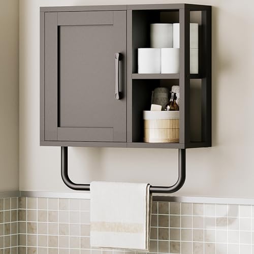 Medicine Cabinet, Bathroom Wall Cabinet with Towel Bar, Adjustable Shelf and Open Partition, Over The Toilet Storage Cabinet, for Bathroom, Laundry Room, Living Room, Kitchen, Black - color: Black