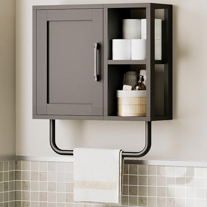 Medicine Cabinet, Bathroom Wall Cabinet with Towel Bar, Adjustable Shelf and Open Partition, Over The Toilet Storage Cabinet, for Bathroom, Laundry Room, Living Room, Kitchen, Black - color: Black