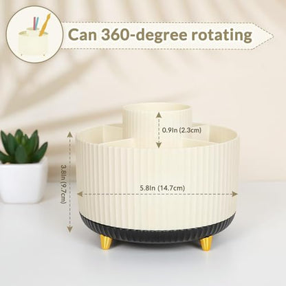 SKYDUE 360 Rotating Organizer, Dual-Purpose Pencil Pen Holder, 5-Slot Rotating Pencil Cup for Office, School, Home (Beige-Black) - color: BeigeBlack_1Pack