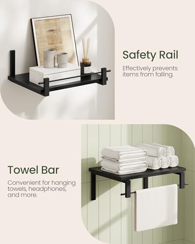 Deep Floating Shelves for Wall, 12 inch Wall Mounted Shelves Set of 2, Wide Floating Shelves for Living Room, Bedroom, Study, Bathroom, Black TBJ02P2BB - color: Black