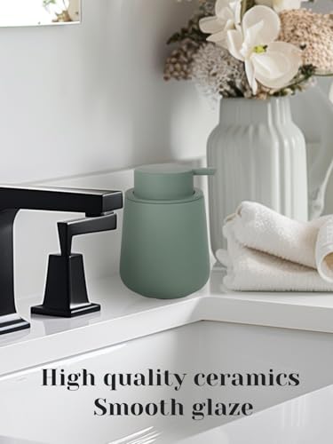 INGOFIN Ceramic Lotion Dispenser - 12oz Refillable Hand Soap Dispenser Bathroom, Modern Liquid Dispenser with Pump, Dish Dispenser for Kitchen, Matte Green - color: Green