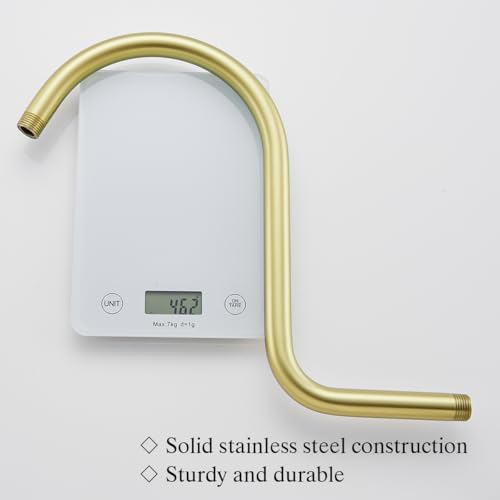 RANDOM S Shaped Shower Head Riser Pipe,Goose Neck Shower Arm 13 Inch Shower Head Extension Arm with Flange,Standard 1/2" Connection,Brushed Gold.RD-91098-13BG - color: Brushed Gold
