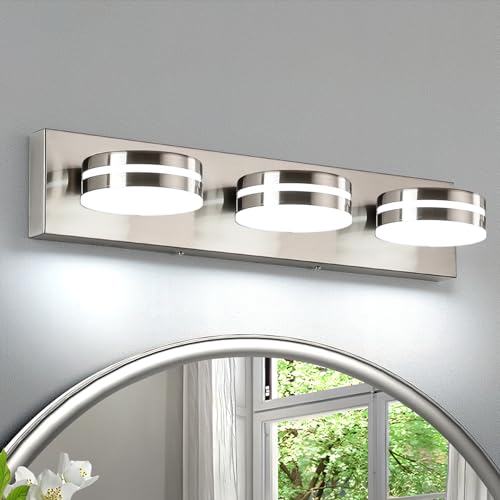 3-Light Bathroom Vanity Light, Brushed Nickel Bathroom Light Fixtures Over Mirror, LED Vanity Lights with 360°Rotating Lamp Head(24in) - color: Nickel-Dimmable