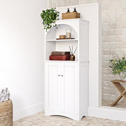 RiverRidge Bristol Tall 2-Door Bathroom Linen Storage Cabinet, White | Soft Close Hinges, Adjustable Shelves, Versatile Arched Design, Storage Cabinet Organizer Shelf
