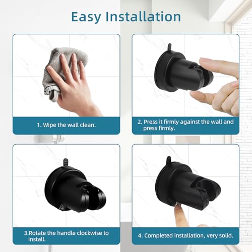 Suction Cup Shower Head Holder, Removable Shower Head Bracket No Drill Wall Mount Holder, ABS Plastic Shower Wand Holder Universal Suction Holder for Bathroom(Black)