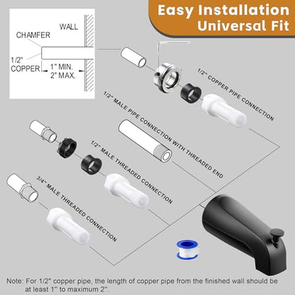 Dreyoo Tub Spout, Tub Faucet for Bathtub (Matte Black,Simple) | Bathroom Bathtub Faucet with Adapters, Hex Wrench, Universal Faucet for Bathtub Fits 1/2" Copper Pipe, 1/2" IPS and 3/9" IPS - color: Matte Black, style: Simple