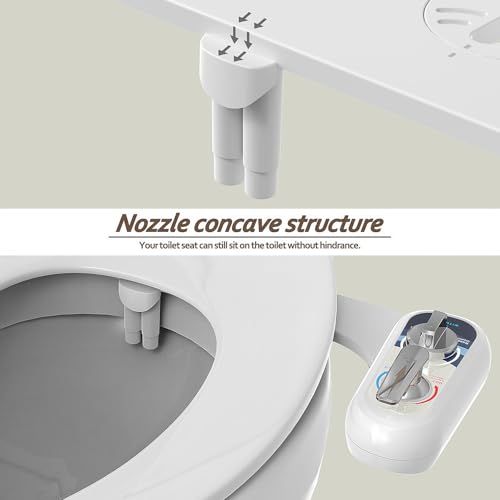 Bidet Attachment for Toilet Warm Water Left - Hot and Cold Self-Cleaning, Dual Nozzle, Non-Electric Bidet Attachment for Toilet Seat, Adjustable Water Pressure, Rear and Feminine Wash, Lever Control