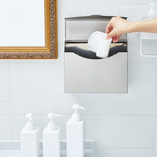Tioncy 2 Pcs 9.5 x 7.9 in Sanitary Disposal Tampon Napkin Receptacle Wall Mounted Stainless Steel Flip Top Receptacle Bin Waste Trash Can Pads Holder Feminine Hygiene Container Bathroom (Silver) - color: Silver