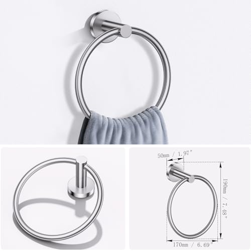 Lairuier Bathroom Hardware Set, 4-pieceTowel Holder Set Include Toilet Paper Holder,Towel Ring and 2 Towel Hooks Stainless Steel Wall Mounted Bathroom Hardware Accessories Set (Brushed Finish) - color: Brushed Nickel, size: Set A
