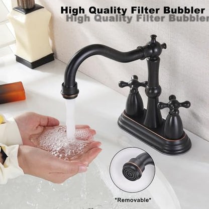 Oil Rubbed Bronze Bathroom Faucet 2 Hole, 4 Inch Centerset Antique Bathroom Faucet with Pop Up Drain and Supply Hose, Modern Bathroom Faucet Vanity Faucet, SE-0038-ORB - color: Oil Rubbed Bronze