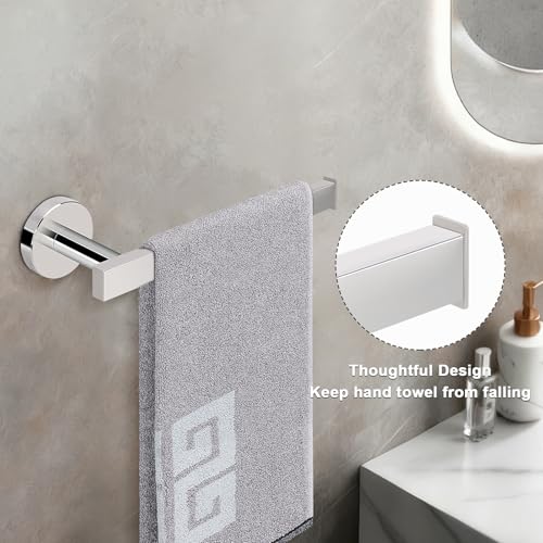 NearMoon Square Hand Towel Holder/Towel Ring, Premium SUS304 Stainless Steel Hand Towel Bar Rustproof Wall Mounted Towel Rack for Bathroom/Kitchen, Contemporary Style Bath Accessory (Chrome Finish) - color: Chrome Finish