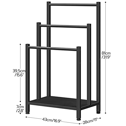 HOOBRO Free Standing Towel Rack, 3 Tier Blanket Rack, Blanket Holder for Bathroom, 16.9" L x 11" W x 31.9" H, Industrial Metal Drying and Display Rack with Shelf, Black BB03LB01 - color: Black + Black, size: 16.9"L x 11"W x 31.9"H