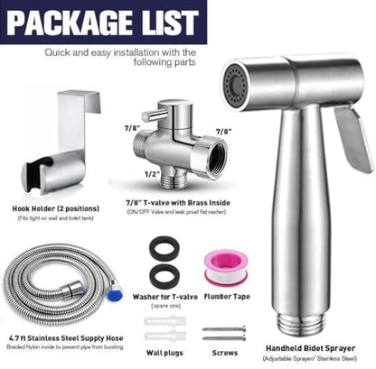 Handheld Bidet Sprayer for Toilet, Bidet Toilet Spray, Adjust Water Pressure Stainless Steel Brushed Nickel Bathroom Toilet Jet Spray, Cloth Diaper Bidet Toilet Sprayer for Baby Wash