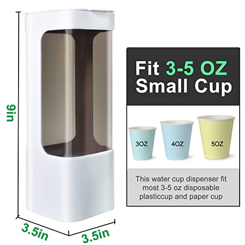Cup Dispenser, Water Cooler Cup Dispenser for 3oz-5oz Disposable Cups-White | Bathroom Cup Holder, Plastic Paper Cup Dispenser with Adhesive/Screw Mount for Office, Hospital, Bathroom - color: White
