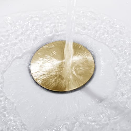 Pop up Sink Drain Stopper with Overflow Brushed Gold for Bathroom Vessel Vanity Sink Art Basin, Big Cap Sink Drain with Overflow, Metal Pop-up Drain Strainer with Detachable Basket Stopper - color: Gold Brushed, style: with overflow