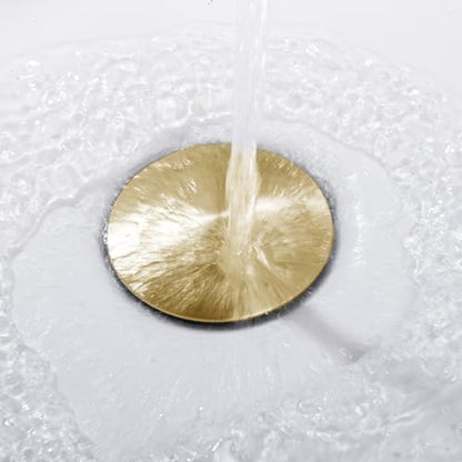 Pop up Sink Drain Stopper with Overflow Brushed Gold for Bathroom Vessel Vanity Sink Art Basin, Big Cap Sink Drain with Overflow, Metal Pop-up Drain Strainer with Detachable Basket Stopper - color: Gold Brushed, style: with overflow