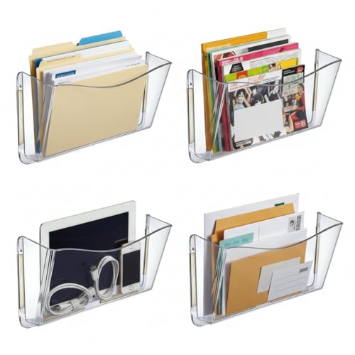 Azar Displays 250035 Clear Single Pocket Wall File with double-sided adhesive tape, 4 pack - color: CLEAR, style: Adhesive