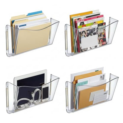 Azar Displays 250035 Clear Single Pocket Wall File with double-sided adhesive tape, 4 pack - color: CLEAR, style: Adhesive