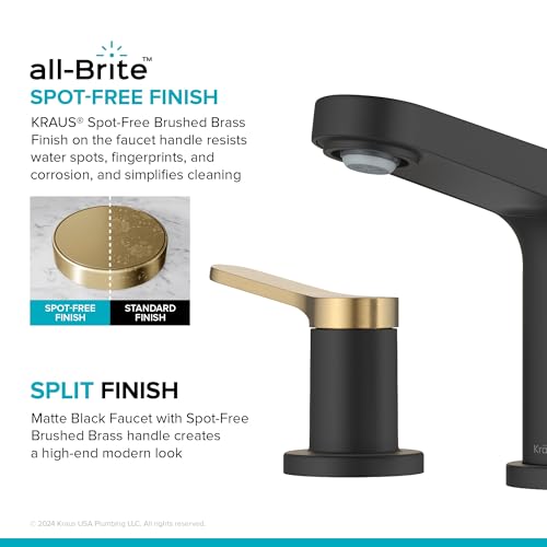 KRAUS Indy Widespread Bathroom Faucet in Spot-Free Brushed Brass/Matte Black with 2 Handles, Pop Up Drain and Supply Lines, FUS-14103SFBBMB - color: Spot Free Brushed Brass/Matte Black, style: Widespread