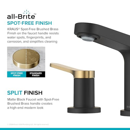 KRAUS Indy Widespread Bathroom Faucet in Spot-Free Brushed Brass/Matte Black with 2 Handles, Pop Up Drain and Supply Lines, FUS-14103SFBBMB - color: Spot Free Brushed Brass/Matte Black, style: Widespread
