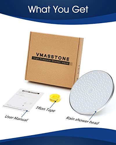 Waterfall Showerhead VMASSTONE High Pressure Showerhead - Tool Free Installation- with Large Spray Surfaces and 200 Nozzles for Delicate and Unstimulate Shower Experience (EM-001 Chrome/Light Grey) - color: Chrome/Light Grey