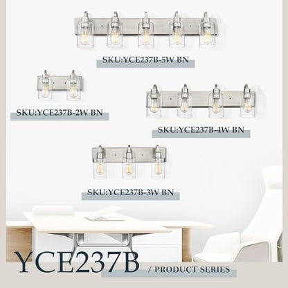 Emliviar 5-Light Bathroom Vanity Light Fixture, 37" Bath Wall Light Fixtures in Brushed Nickel Finish with Clear Glass, YCE237B-5W BN - color: Brushed Nickel - Clear Glass, size: 5-Light