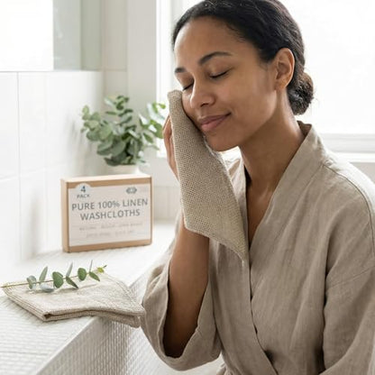 Linen Exfoliating Washcloth for Face - 4-Pack - 100% Flax Linen Washcloths - 12x12-inch Small Exfoliating Towel - Natural Face Towel Wash Cloth - size: 12x12 Inch Washcloths (Pack of 4)