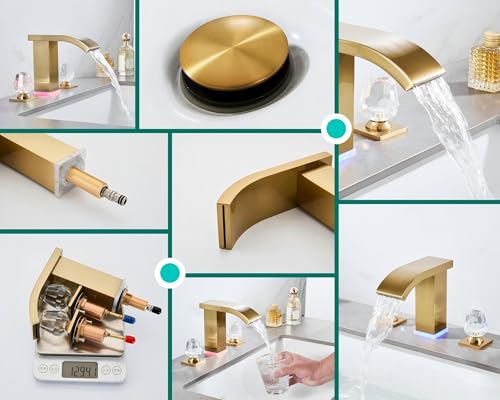 Brushed Gold Bathroom Faucet 3 Hole Widespread Waterfall Vanity Faucet for Bathroom Sink, Modern Touch on Two Handle Gold Faucet (Brushed Gold) - color: Brushed gold