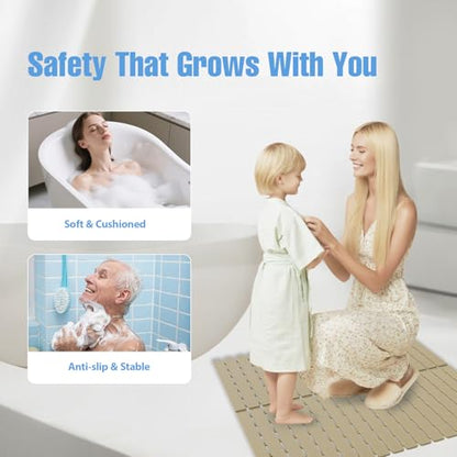 Shower Mat Non-Slip Bath Mat for Tub and Shower Stall,236 Suction Cups with Drain Holes, Quick Dry Machine Washable, Extra Grip for Stand Up Showers, Bathroom Essentials 24x24 Inch (Brown) - color: Brown
