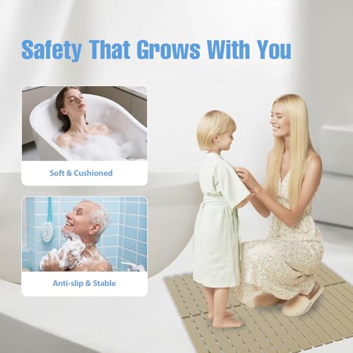 Shower Mat Non-Slip Bath Mat for Tub and Shower Stall,236 Suction Cups with Drain Holes, Quick Dry Machine Washable, Extra Grip for Stand Up Showers, Bathroom Essentials 24x24 Inch (Brown) - color: Brown