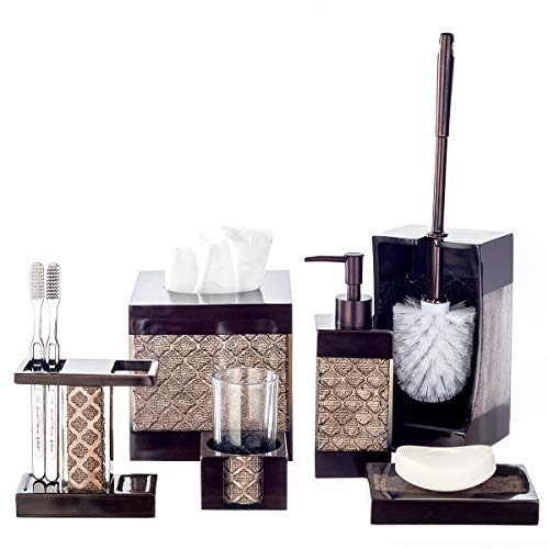 Dahlia Brown Toilet Brush with Holder Set - Bathroom Toilet Bowl Brush and Holder - Decorative Toilet Cleaner Brush - Good Grip Toilet Bowl Scrubber - color: Light Brown/ Dark Brown