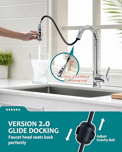 VFAUOSIT Kitchen Faucet with Pull Down Sprayer, Polished Chrome High Arc | 3 Spray Modes, 360° Swivel, Lead-Free SUS304 Steel, cUPC/CEC Certified, Fingerprint-Resistant Finish, Ceramic Disc Valve - color: Chrome