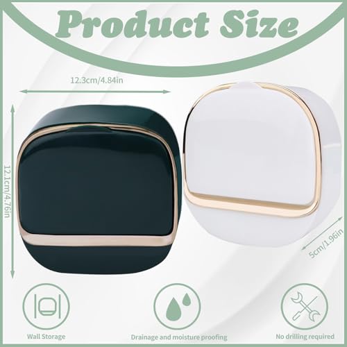 ASTIMESA 2 Packs Waterproof Wall-Mounted Soap Dishes Box, Adhesive Plastic Soap Holder with Drain Lid Tray for Bar Bathroom Shower Keep Dry Flip Self Draining White & Dark Blue - color: White & Dark Blue