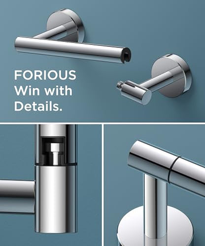 FORIOUS Commercial Toilet Paper Holder Wall Mount Bathroom Tissue Holder | Chrome | SUS304 Stainless Steel Rustproof | Double Post Pivoting Toilet Paper Roll Holder | Screw-In | Round Base - color: Chrome