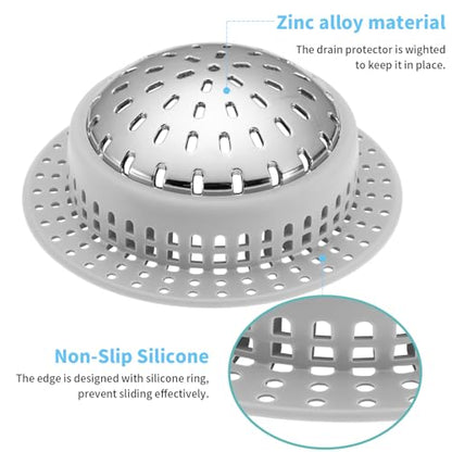 Aluvor Bathtub Drain Hair Catcher Shower Drain Cover Sink Drain Protector | Bathroom Sink & Bathtub Drain Strainer for Pop-Up & Regular Drains, Silver Grey - size: Tall Large-Silver Grey