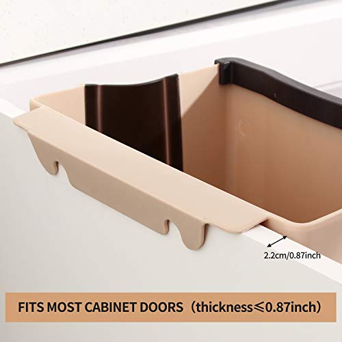 Hanging Collapsible Trash Can - 9L Wall Mounted Foldable Waste Bin for Kitchen Cabinet Door - Quickly Clean Counter, Sink, Bathroom - RV, Car, Camping Folding Garbage Basket (Brown)