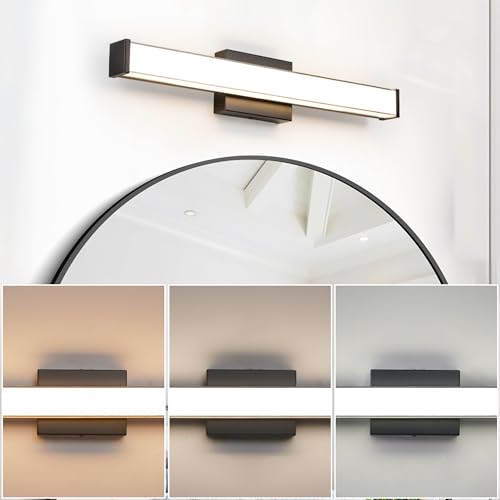 Modern LED Bathroom Vanity Light 24 inch 18W Dimmable 3CCT Bathroom Light Fixture Over Mirror Rectangle Bath Vanity Light Bar with Double Layer Acrylic Shade (Matte Black) - color: Black, size: 24 inch