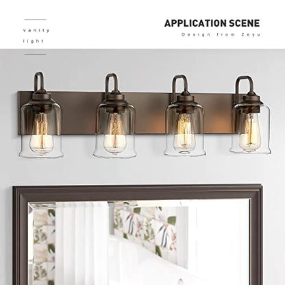 zeyu 28.5" Oil Rubbed Bronze Bathroom Light Fixtures, 4-Light Farmhouse Vanity Wall Lights with Clear Glass Shade, ZSL72B-4W ORB - color: Oil-Rubbed Bronze, size: 4-Light