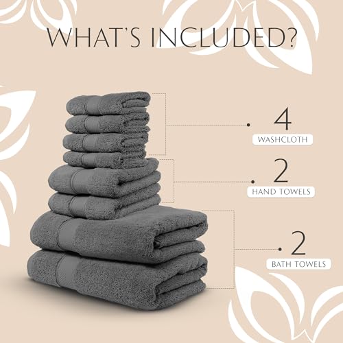 MAURA Grey Bath Towel Set of 8 for Bathroom. Turkish Cotton Luxury Bath Towels. Extra Large, Thick, Plush & Soft. Hotel & Spa Quality - Space Gray - color: Space Gray, size: 8-Piece Set (2 Bath, 2 Hand, 4 Washcloth)