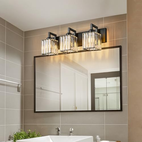Modern Bathroom Vanity Light 3-Lights Black Crystal Wall Lamp Bathroom Modern Crystal Vanity Lighting - color: Black Crooked, size: 3-light