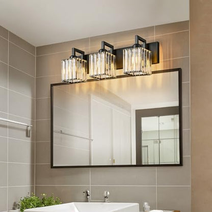 Modern Bathroom Vanity Light 3-Lights Black Crystal Wall Lamp Bathroom Modern Crystal Vanity Lighting - color: Black Crooked, size: 3-light